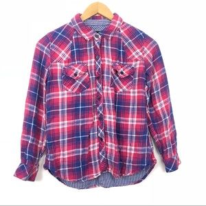 Rails plaid button front flannel top tab sleeve
